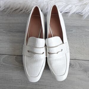 AD & Daughters Bowdin White Croc-Embossed Leather Slip-On Penny Loafers
